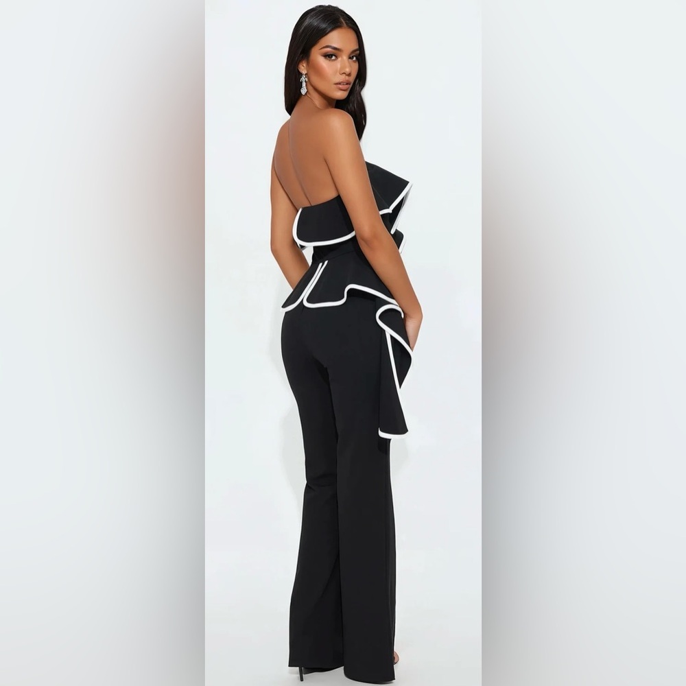Black Ruffle-Trim Strapless Jumpsuit Brand New With Tags!